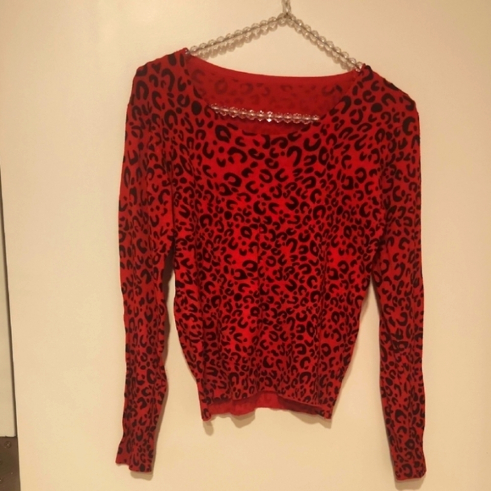 Red Leopard Print Sweater